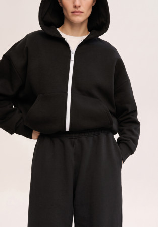 Black fleece-lined shorted hoodie
